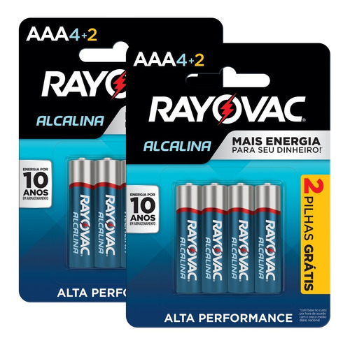 12 Pilhas Aaa Alcalina Rayovac 2 Cart C/ 6 Unid