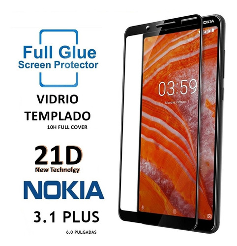 Funda Rigida + Templado Full Cover Full Glue Nokia 3.1 Plus