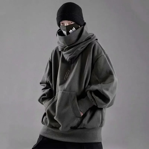 Sudadera Holgada Con Cuello Alto Y Capucha Para Hombre