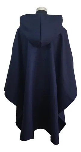 Poncho Paño Capucha 100% Lana- Largo - Azul Marino