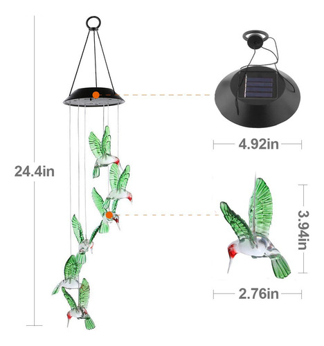 Campanillas De Viento Solares Con Forma De Colibrí, Led Que Cambian De Color, Para Colgar En Dispositivos Móviles, Impermeables, Para Exteriores, Interiores, Fiestas, Noches, Patios Y Jardines