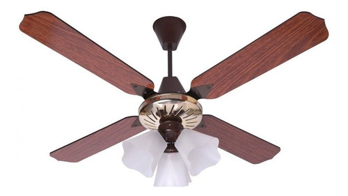 Ventilador de techo Axel AX-VTPOTAR acero inoxidable con 4 palas color caoba y roble claro de madera, 1.2 m de diámetro 220 V