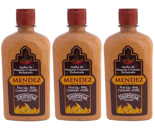 Kit Molho Pimenta Mendez 450ml 03 Cremosa Defumada Chipotle