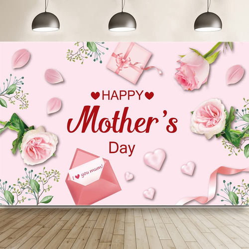 Fondo Decoracion Dia Madre 71 X 43  Pancarta Feliz Flor Rosa