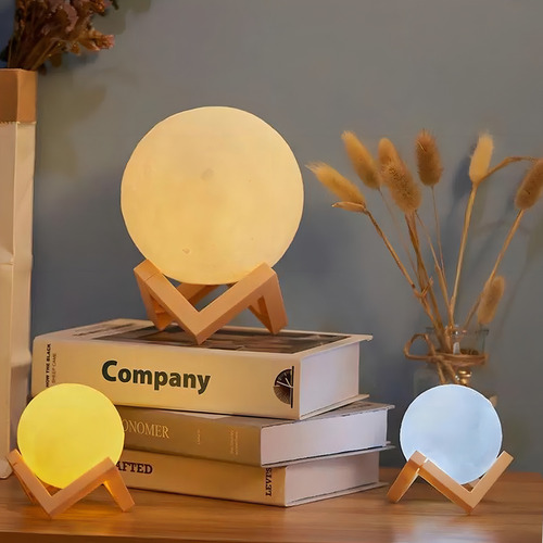 Lámpara realista de luna llena en 3D con soporte, luz amarillenta, color de cúpula: amarillo, color de estructura: ocre