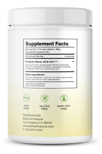 Iced Lemonade Raspberry Probiotics Powder Bella All Natural