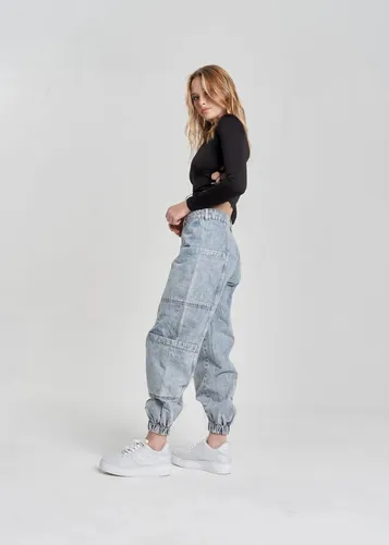 Pantalon Cargo De Jean Rígido Con Elástico En El Tobillo