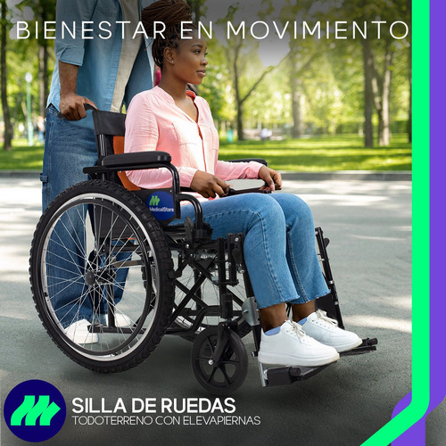 Silla Plegable De Ruedas Neumática Elevapiernas Color Azul