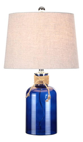 Lámpara De Mesa Led 23.5 Con Botella De Vidrio Azul