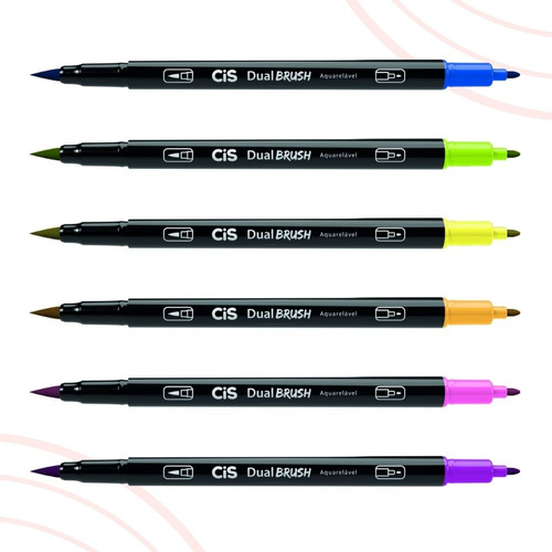 Marcador Artístico Cis Dual Brush Aquarelável C/6 Cores Neon
