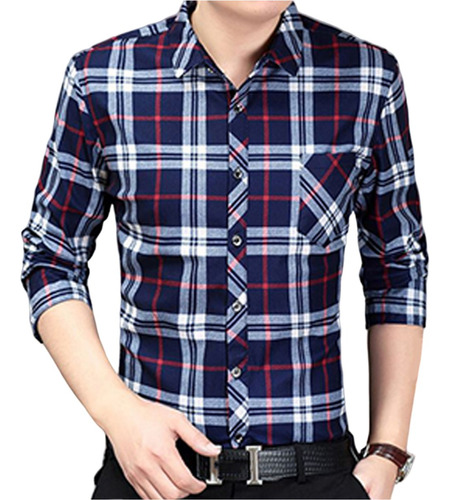 Camisa A Cuadros De Manga Larga Casual Para Hombres