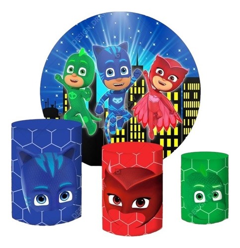 Fundas Sublimadas Heroes En Pijamas Mampara 1.5m Y 3 Cilind