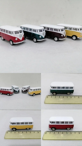 Set X4 Volkswagen Samba, Escala 1/64, Kinsmart, 7cms Largo. 