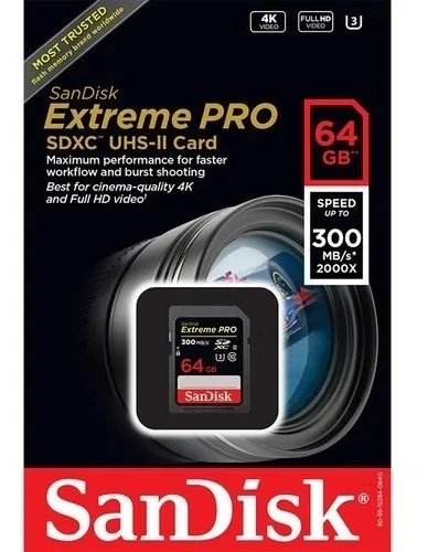 Tarjeta de memoria Sandisk Extreme Pro de 64 GB y 300 MB/s