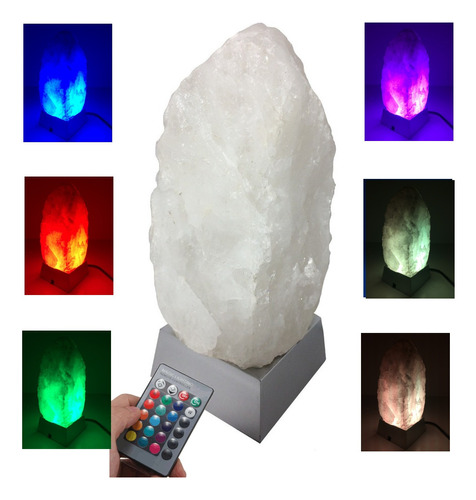 Luminária Abajur Pedra Cristal Quartzo Bruta Cromoterapia 