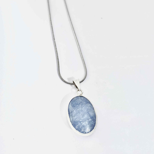 Collar Oval Calma Cristal Cuarzo Azul + Cadena De Acero