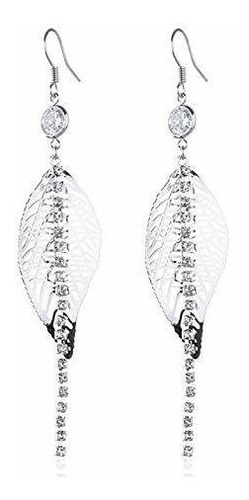 Personality Leaf Shape Long Earrings Cubic Zirconia Drop Dan