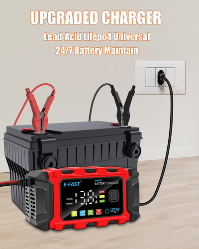 Cargador Batería 6a/12v Lifepo4 Plomo Ácido Automóvil Goteo