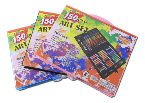 Set Arte Colores Crayones Plumones Acuarelas Estuche 150 Pzs Estuche-rosa