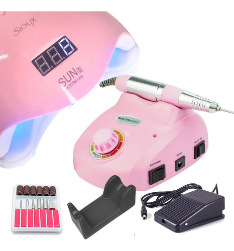 Motor Lixa Elétrica Telefone + Cabine Sun 5 48w Led/uv Cor Rosa 110v