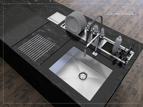 Calha Úmida Gourmet Canal Equipado Inox Escorredor Louça
