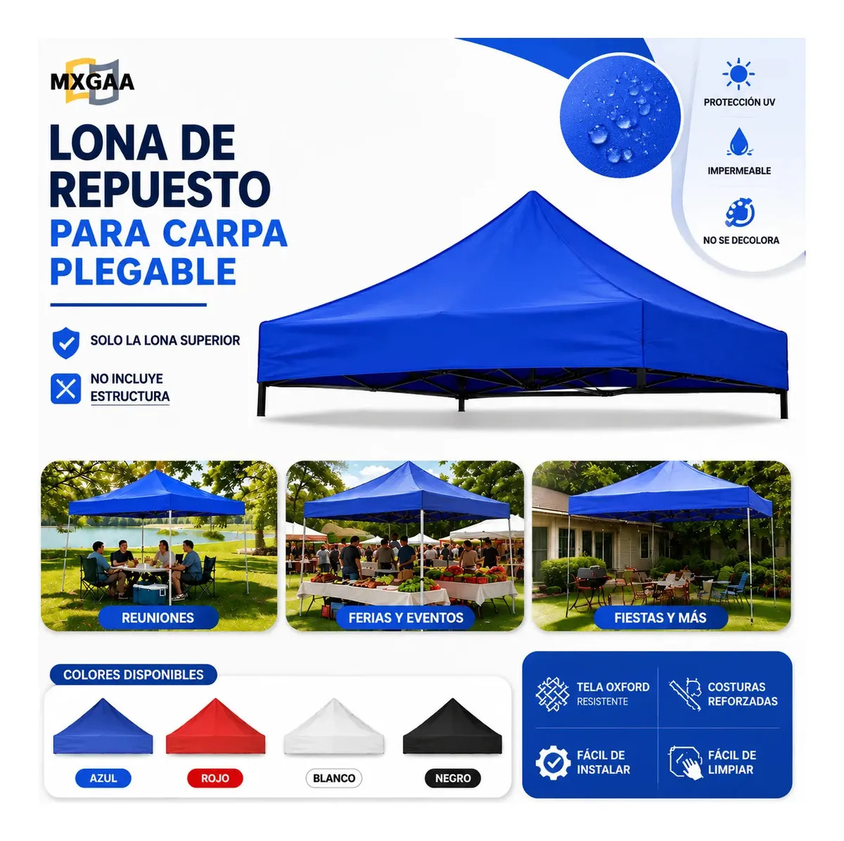 3 x 3 m Carpas For Jardin Repuesto De Lona Toldo Impermeable MXGAA Premium Blue