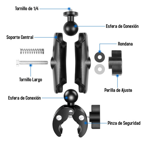 Base Tubular Tipo Ram Grande Pinza Compatible Gopro Insta360
