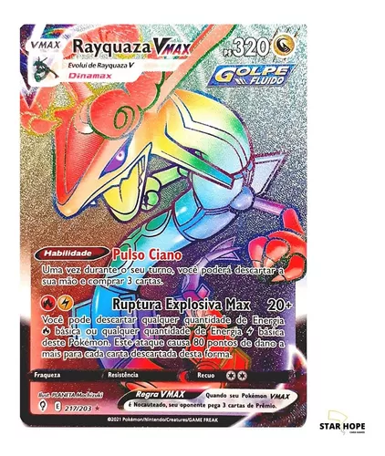 Carta Pokémon Ultra Rara Com Muita Vida Rayquaza Vmax Copag no Shoptime