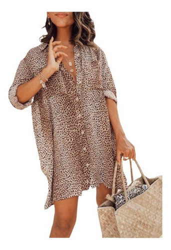 Camisa Tipo Falda Con Estampado De Leopardo, Para Playa, Uso