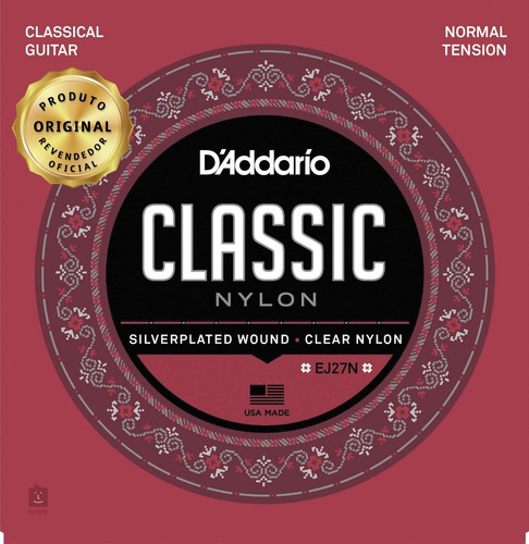 Encordamento Violao Nylon Daddario Classic Ej27n Rev Oficial