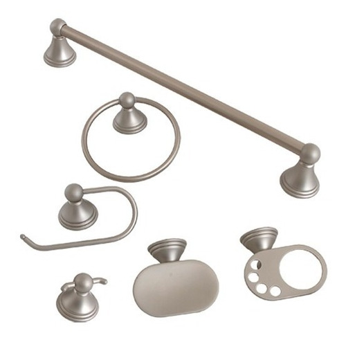 Juego Accesorios Baño Metálico Preston 6 Pzas Pewter Mate