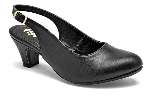 Zapatilla Tacon Cuadrado Para Mujer Poptops 2560 Negro Ce D7