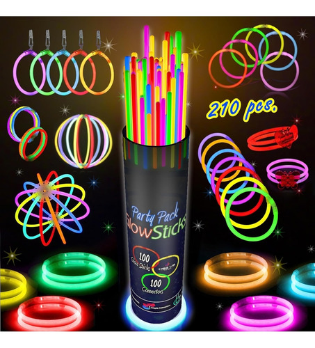 Glow Sticks, 100 Barras Luminosas Neón Para La Hora Loca 