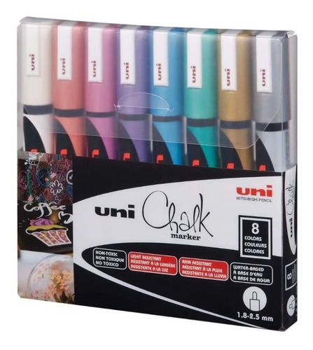 Uni Marcadores De Tiza Chalk Pwe 5m X 8 Para Pizarron Negro