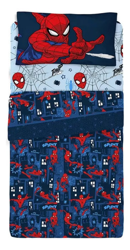 Combo Sabana Mas Frazada Cordero Piñata 1 1/2 P Tye Azul Acero Spiderman