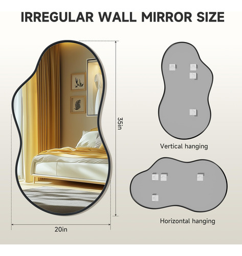Hasipu Espejo De Pared Irregular 20 X 35 Pulgadas Espejo