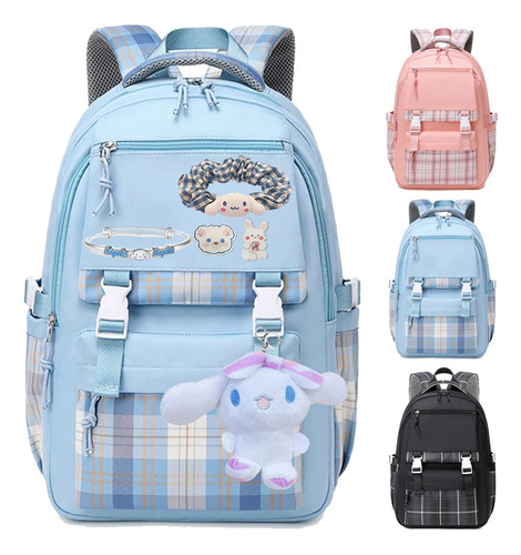 Mochilas Escolar Kawaii Schoolbag Con Recuerdos,gran Capacidad, Múltiples Bolsillos, Estampado A Cuadros, Mochila Impermeable Para Estudiantes Set 