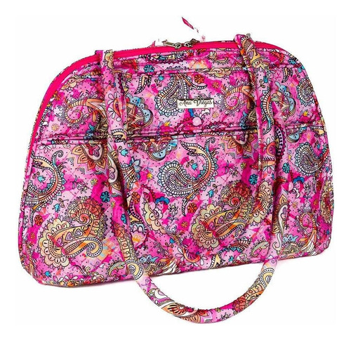 Bolsa Handbag Tecido Feminina Ombro Zíper Espaçosa Casual Cor Rosa