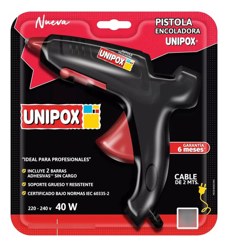 Pistola Encoladora Barras Silicona Hot Melt Unipox 40 Watts