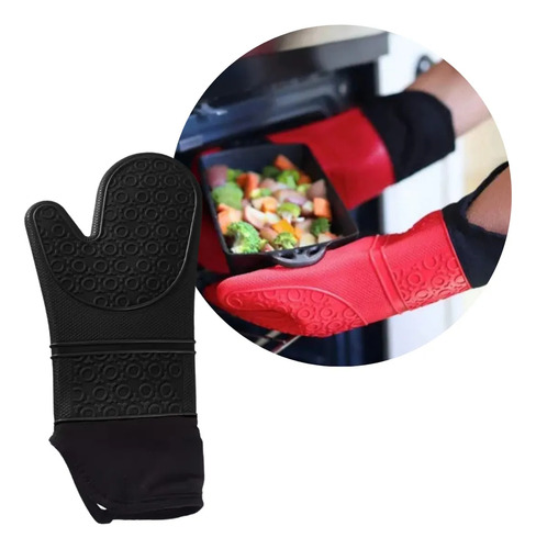 Guante Manopla Silicona Negro Horno Doble Capa Aislante Veoquiero