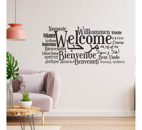 Welcome Bienvenido En Varios Idiomas Vinil Decorativo