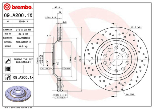 Discos Brembo Xtra Audi A3 1.4 Tfsi 2013 T Par