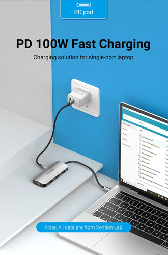 Hub Usb Multipuerto Vention - 6 En 1 - Usb C A Hdmi + 3 Puertos Usb 3.0 + Power Delivery 100w Usb C - 4k 30hz - 5gbps Carcasa Aluminio - 15 Cm - Premium Para Monitor / Pc / Mac / Laptop - Tofhb
