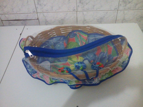 Cesta De Vime Com Ziper Café Da Manhã Pequena Cor Azul