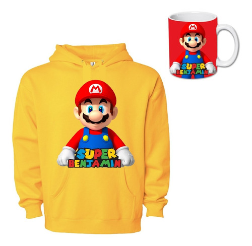 Conjunto Poleron + Tazón Super Mario Bros Personalizado