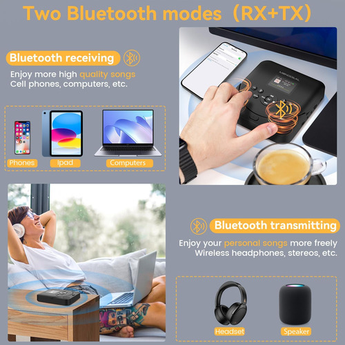 Reproductor De Cd Portátil Con Bluetooth Y Transmisor Fm