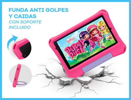 Tablet T-go Kids 8 Android 14 Con 2 Joysticks 4gb Ram 64gb Realidad Aumentada Funda Antigolpes Color Rosa Control Parental App Educativas Wifi Infantil Segura Divertida