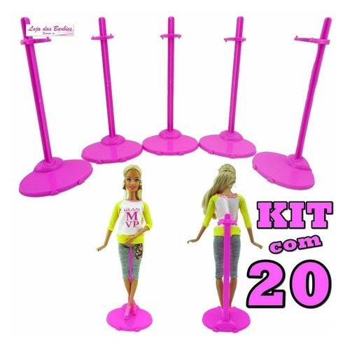 Kit 20 Suporte Rosa Para Boneca Barbie Susi Ken Monster High