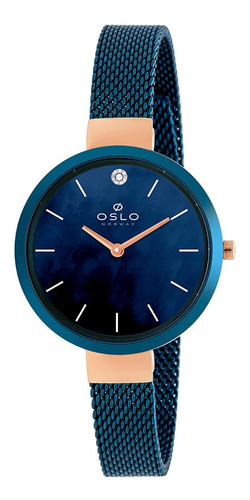 Relógio Feminino Oslo Alumínio Azul Ultraslim Safira Cor da correia Azul-marinho