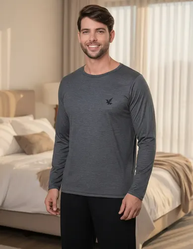 Pijamas De Frio Camisa E Calça De Malha Atacado Masculino